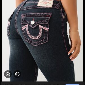 True Religion Dark Blue Jeans with Pink Stitching